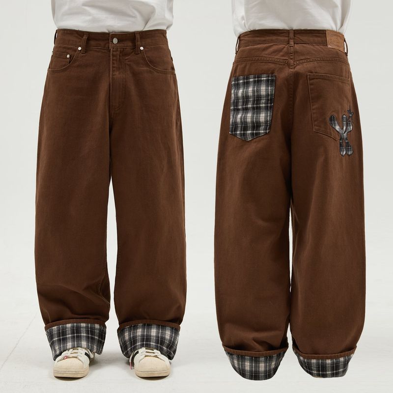 Check Applique Roll Up Pants