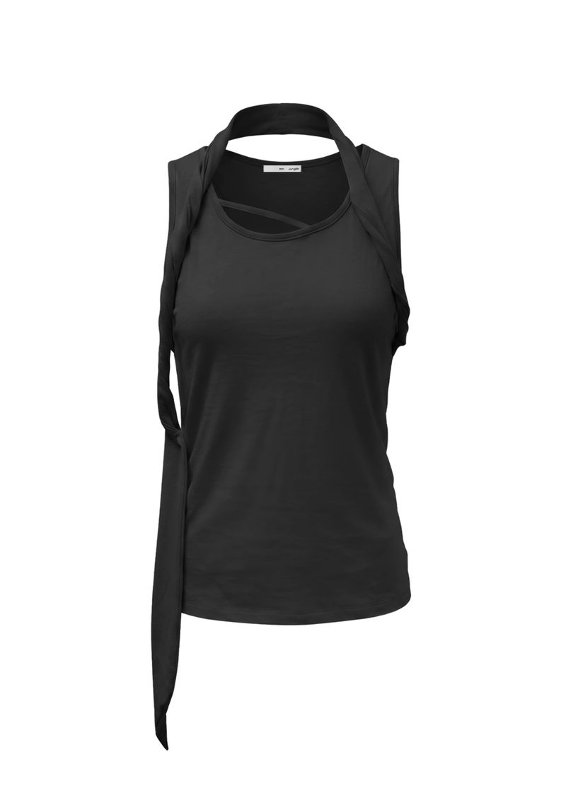 FLOATING LOOP SLEEVELESS . BLACK