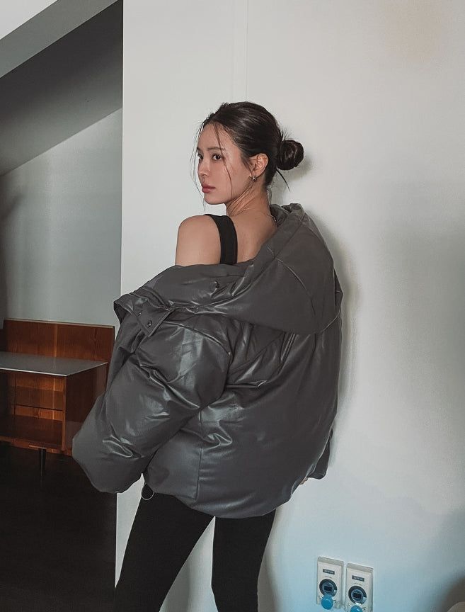 Touk glossy puffer hood padding