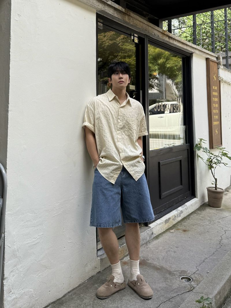 Basic wide denim shorts
