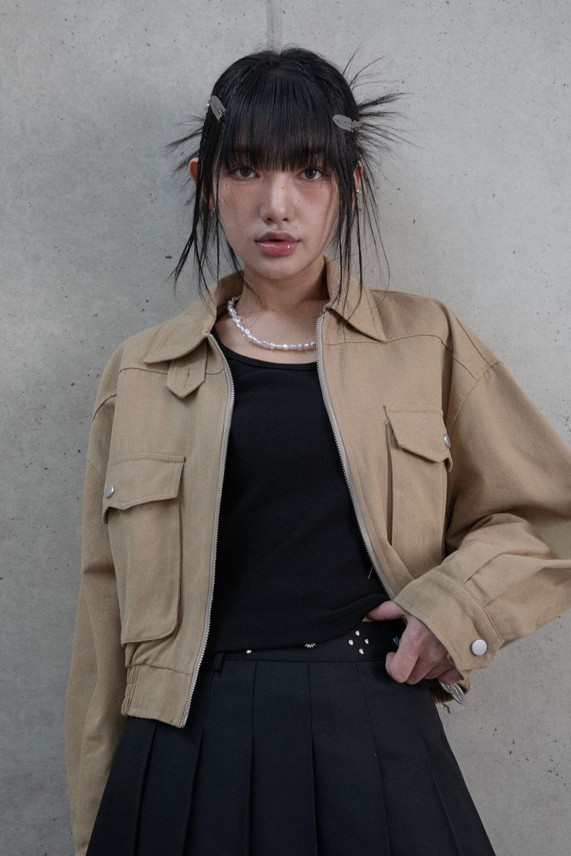 (W) Short cotton Harrington jacket