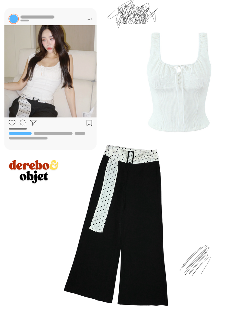 Dot Scarf Belt Long Slacks Pants