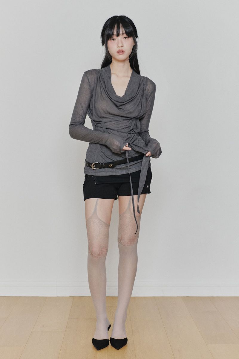 LILY COWL RIBBON TOP charcoal