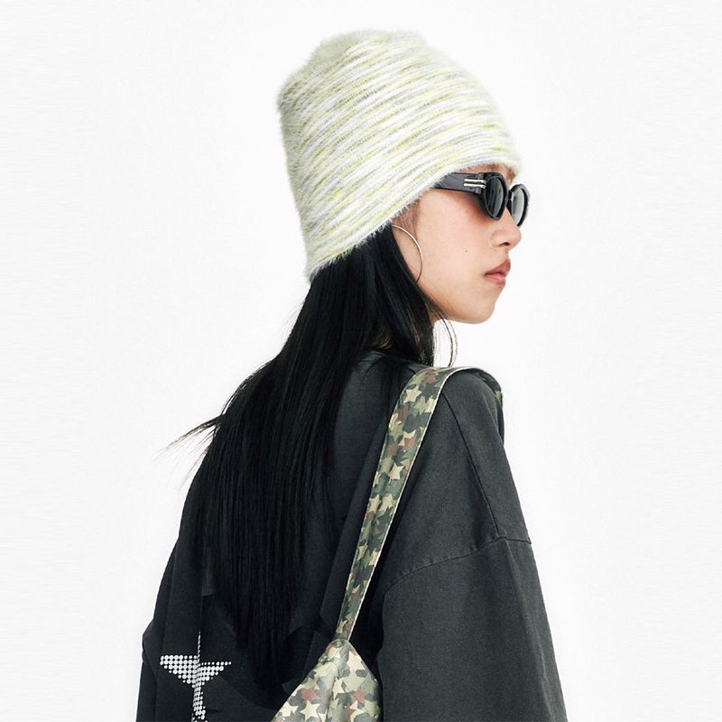 Soft Hairy Gradation Beanie Grey & Yellow
