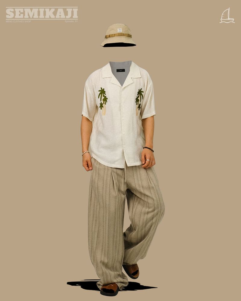 EO Stripe Wide Linen Pants
