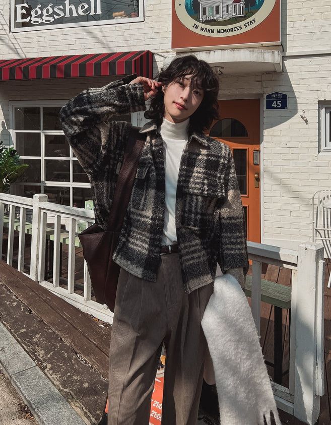 Bronte wool checked crop jacket