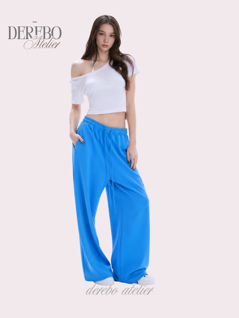 Blue beads banding wide pants