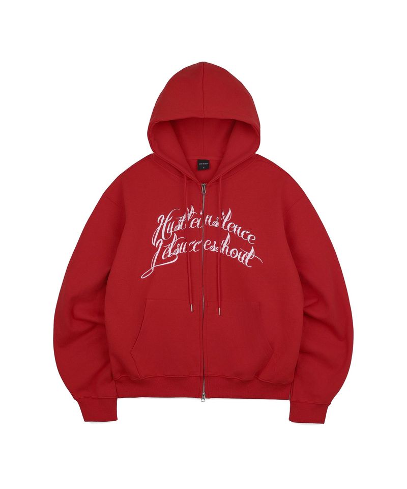 Front Lettering Hooded Zip-Up - Red