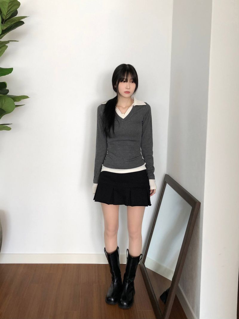Layered Collar T-shirt (2 colors)