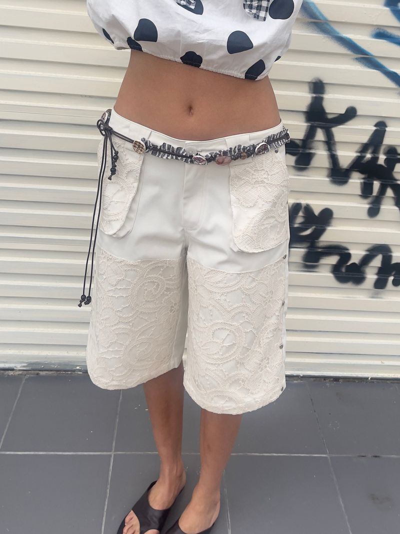 UnsocialNight beige lace three-piece pants
