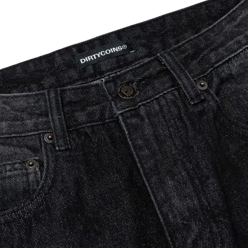 Flame Wash Relaxed Denim Pants Black