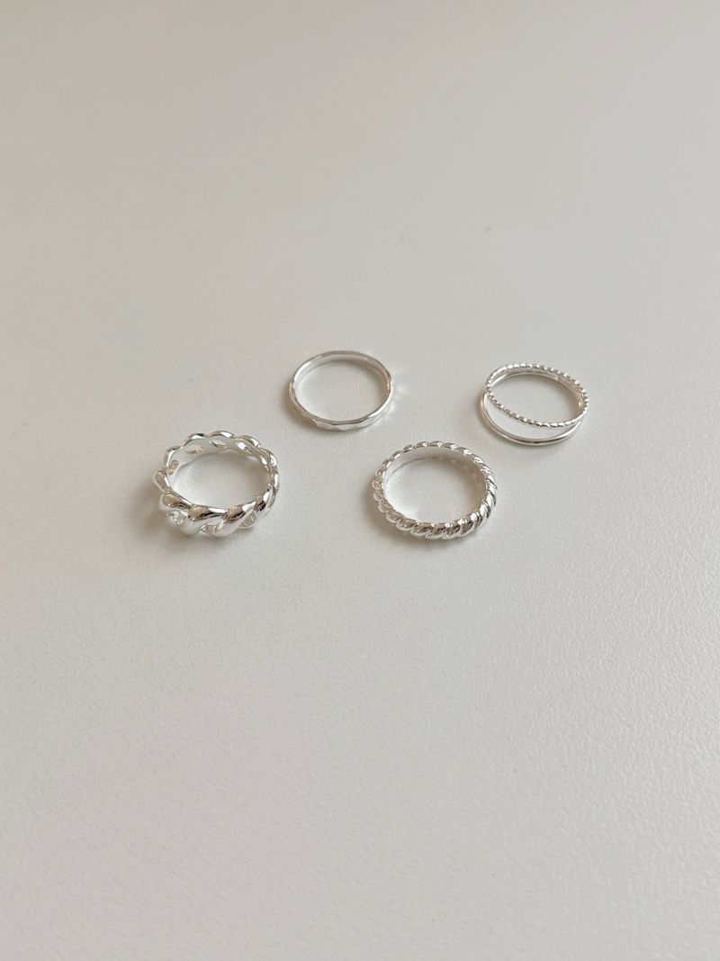 [4 set] bold chain ring set / 2 colors / daily simple mood silver ring