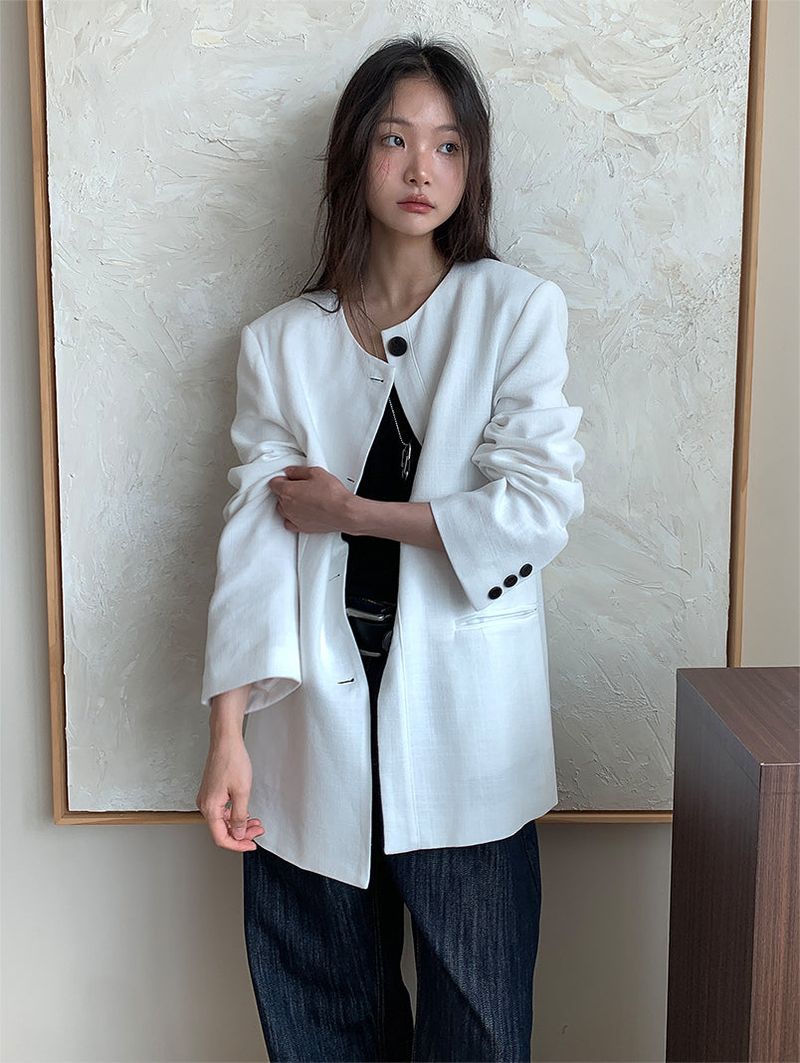 NON COLLAR LINEN JACKET (2C)