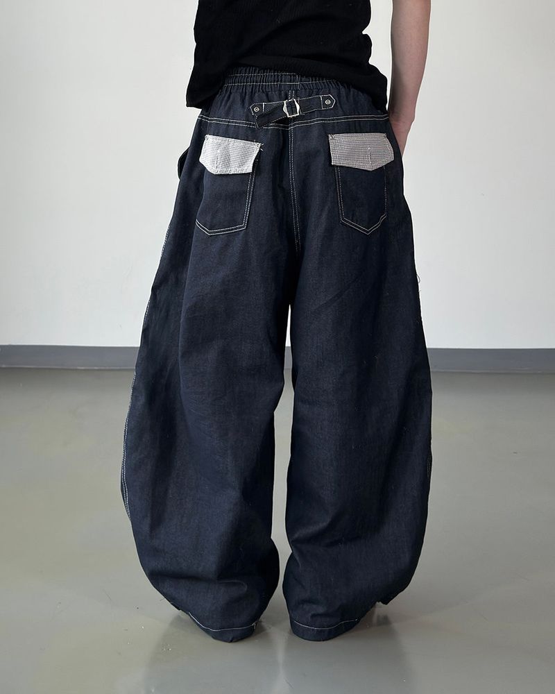 Hanel Check Flap Balloon Denim Pants
