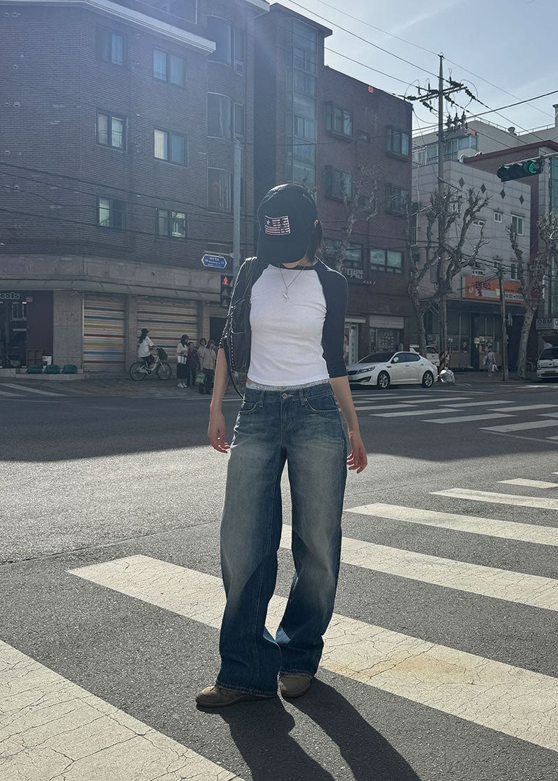 LOW SEMI WIDE DENIM PANTS (S-L)