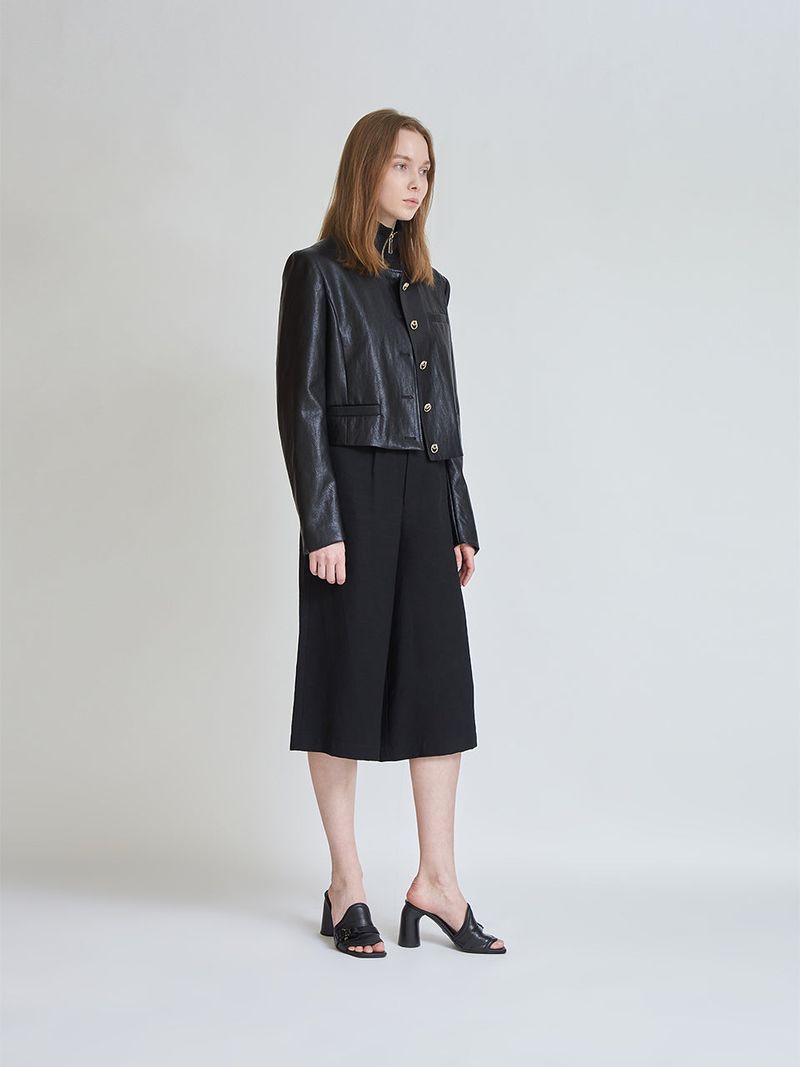 FAUX LEATHER NON COLLAR JACKET
