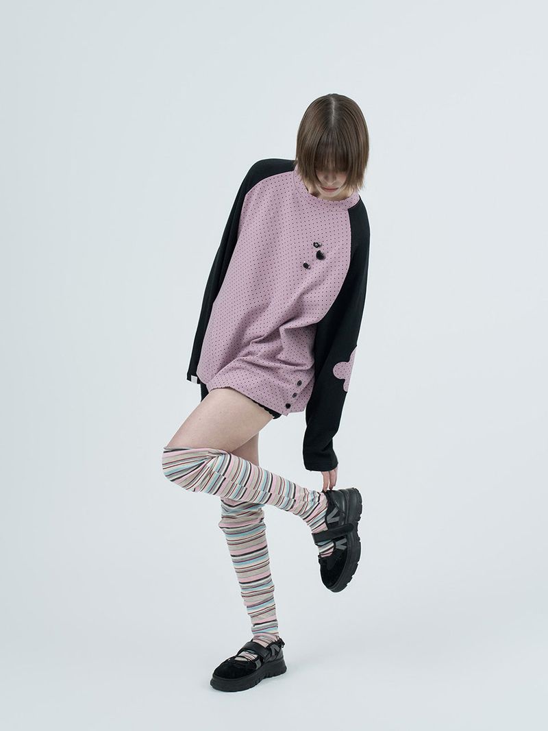 patched raglen t-shirts / blueberry