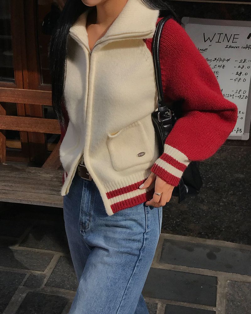 [ORIGINAL] Tard Color-Block Raglan Knit Zip-Up