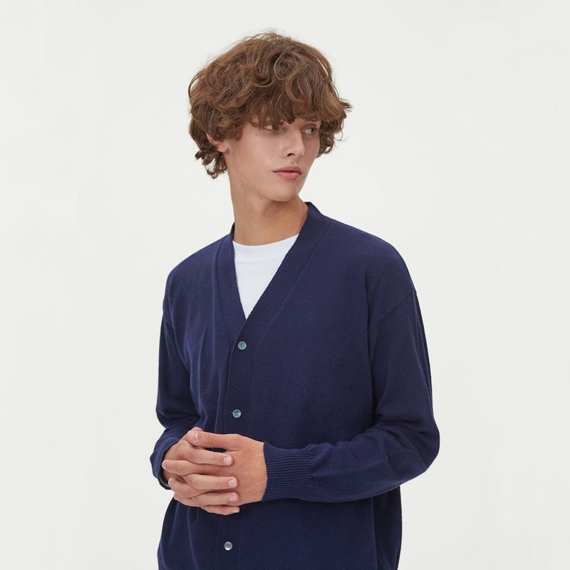 LAMBSWOOL V NECK CARDIGAN_NAVY
