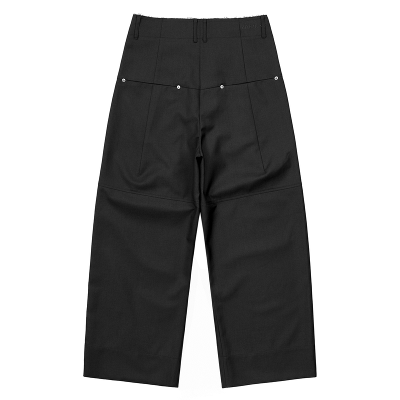 WAIST DETAIL TWO-TUCK WIDE SLACKS (BLACK)