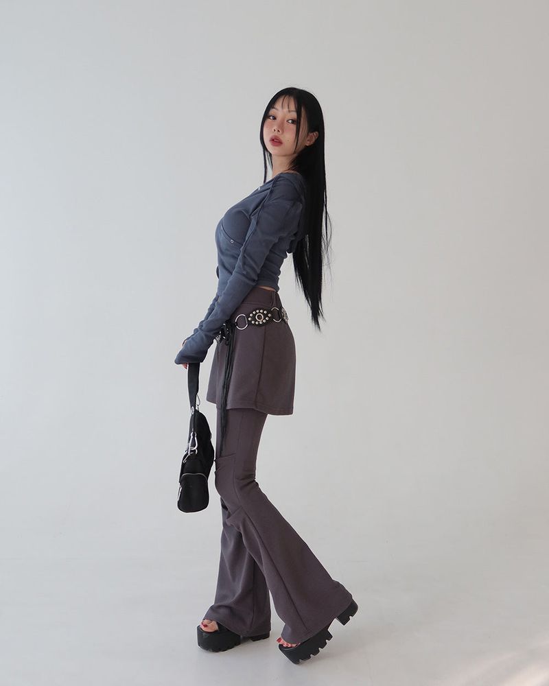 Crew Shirring Skirt Layered Bootcut Pants
