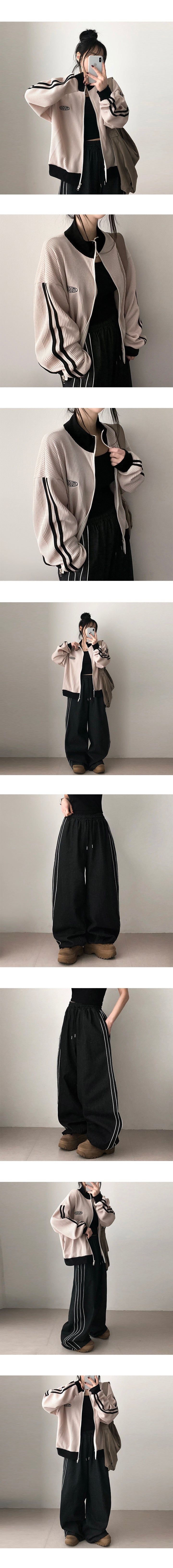 Dattie Embroidery Color Waffle Zip-Up