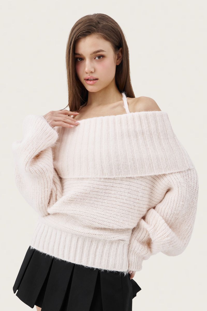 Palette off-shoulder ribbon knit, pink