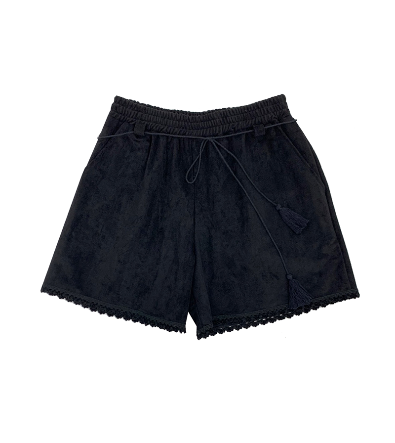 Vegan Suede lace Shorts (Black)