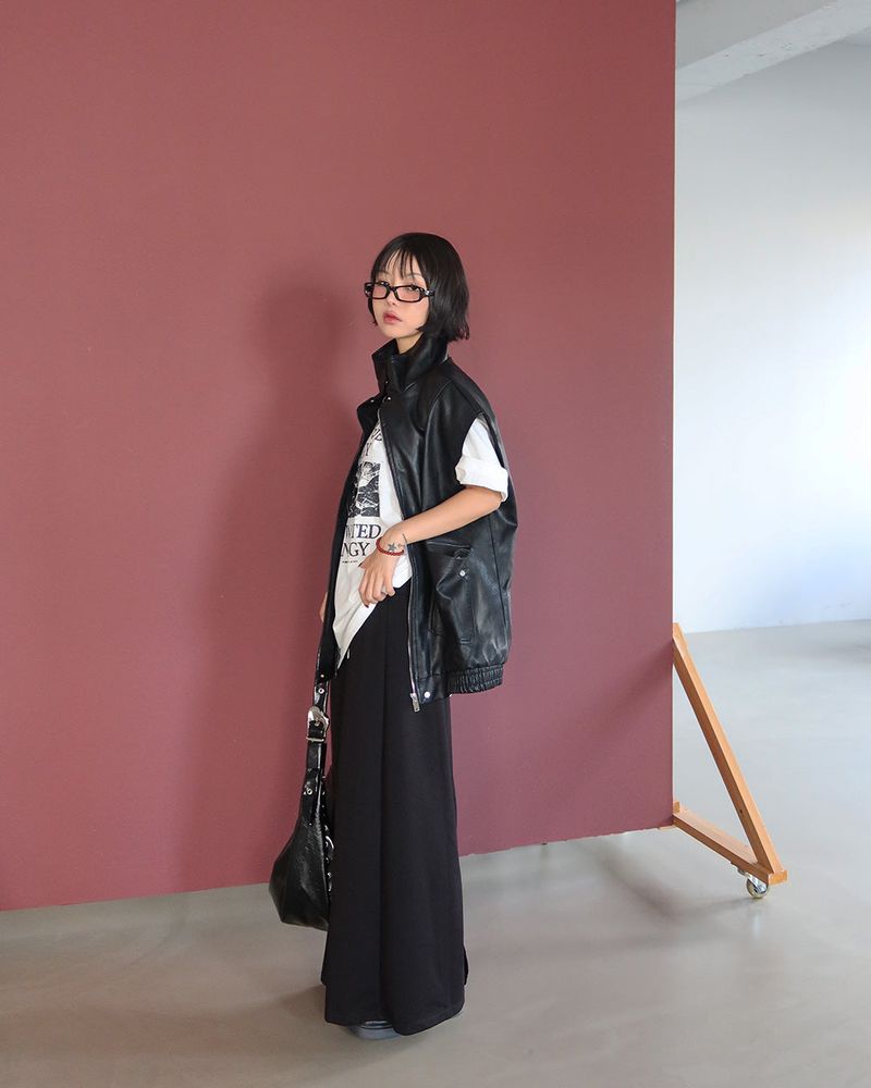 leather oversized fit vest jacket