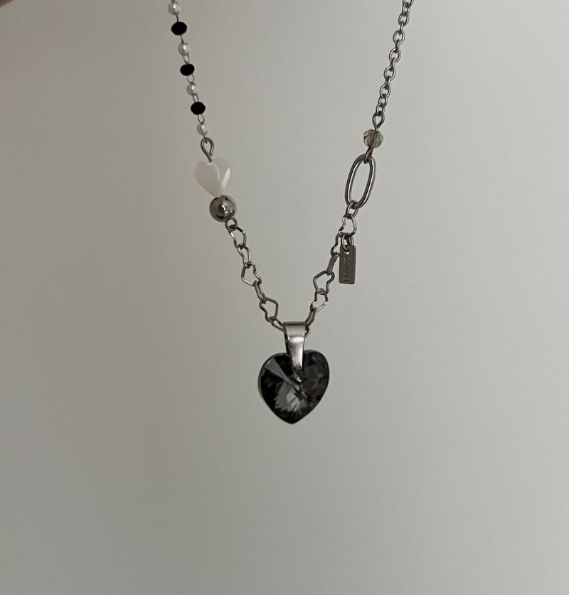 bvv Black Austrian Crystal Heart Surgical Steel Necklace