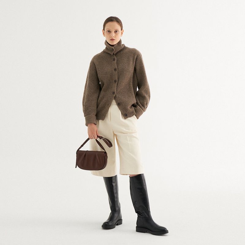 PLEATS FLAP BAG_BROWN