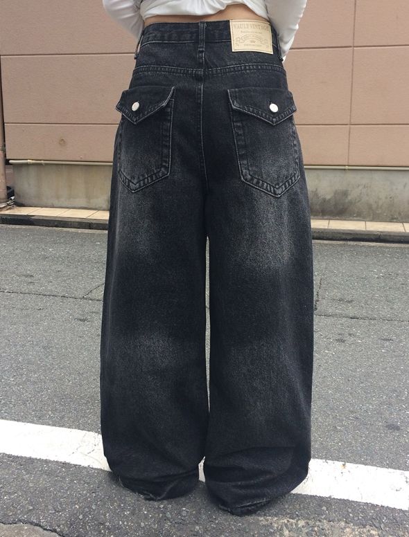 リンオー ポケット デニム ワイドロングパンツ