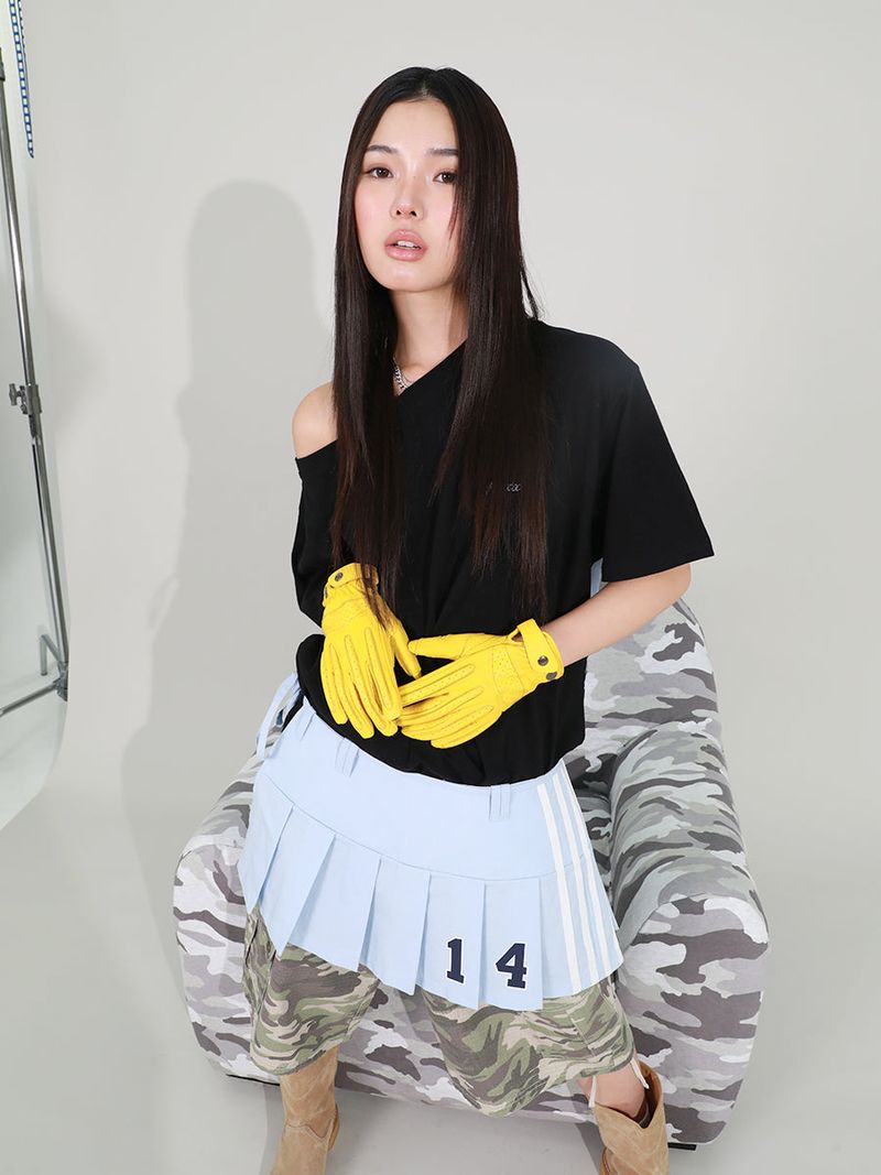 PLEATS WRAP SKIRT (DENIM)