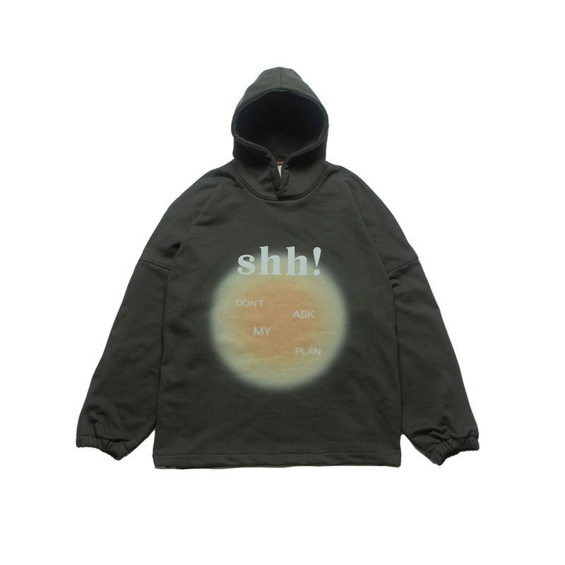 Don't Ask My Plan (DAMP)(ドントアスクマイプラン)の「'Shh!' OVER-FIT HOODY_KHAKI CHARCOAL(Tops)」