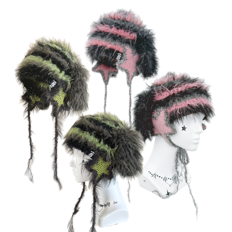 F4NFAN（ファンファン）の「 Handmade Crochet Cozy Puppy Ear Hat & Star Ear Warmers（green/pink（Hats）」