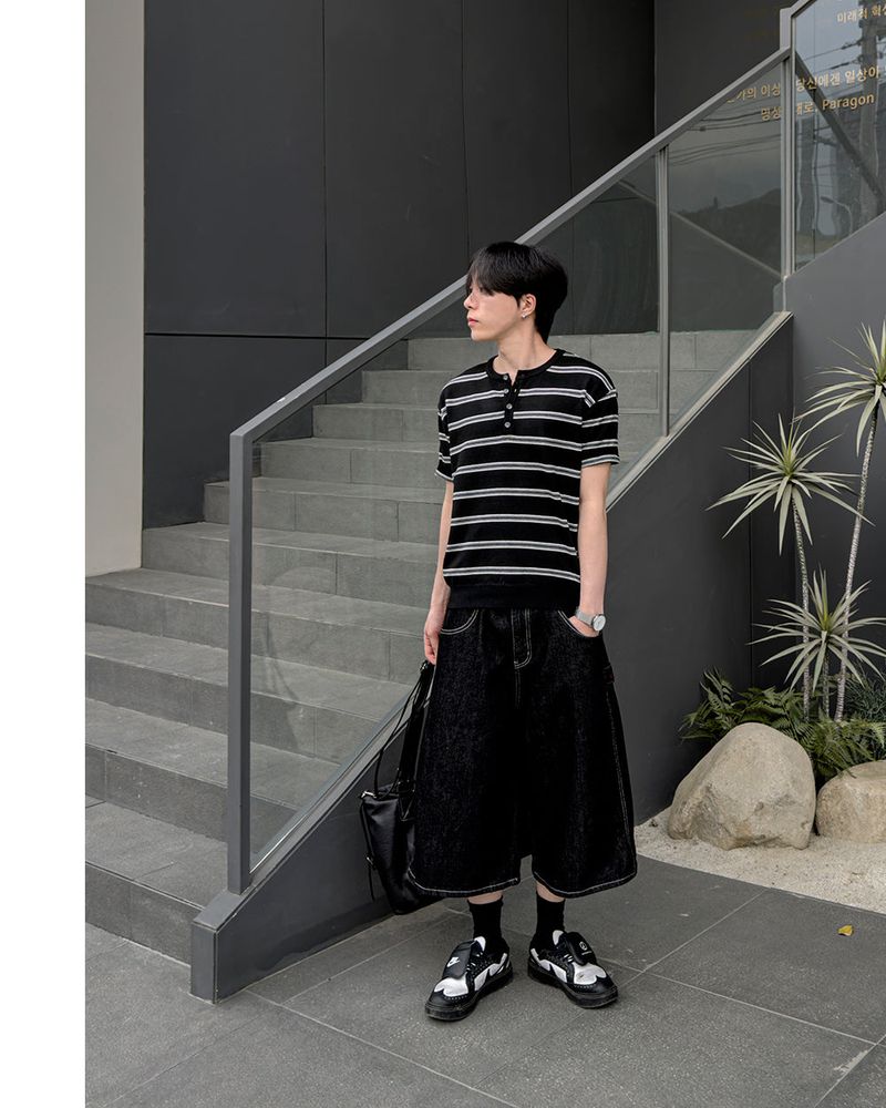 Diron Striped Henley Knit