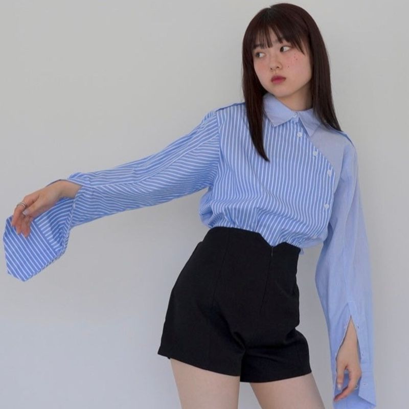 Uenui（ウニュイ）の「asymmetry stripe overshirt（Tops）」