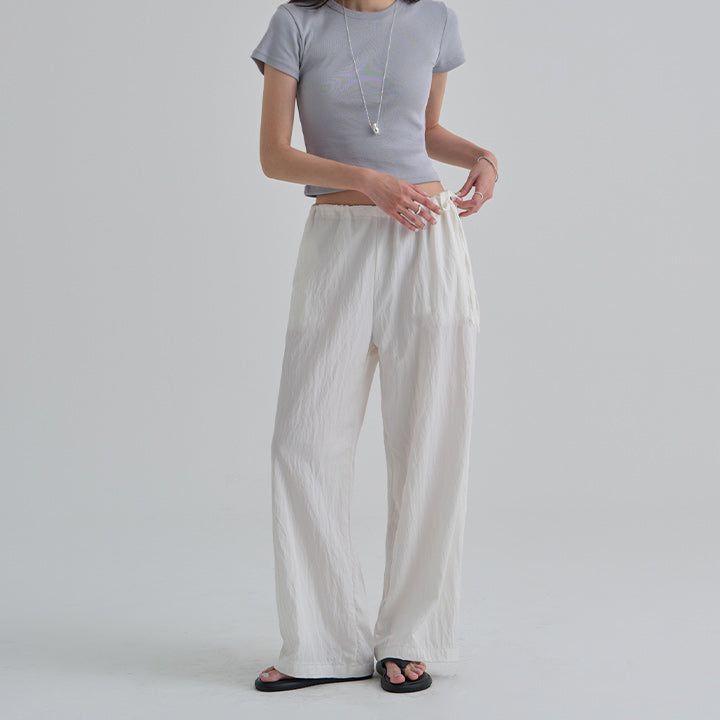 [Tringle] Nylon Side String Wide Pants -2color