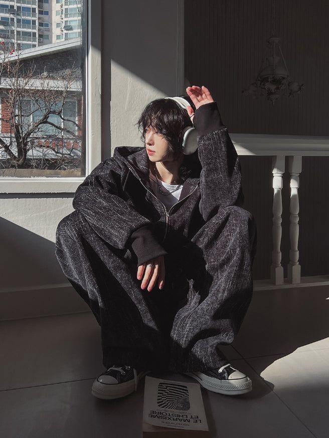 Dets two way velvet hoodie zip-up