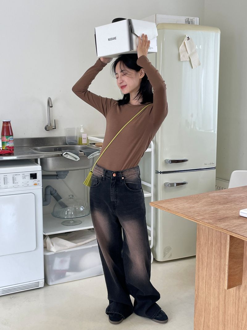 Vintage old washing wide pants 