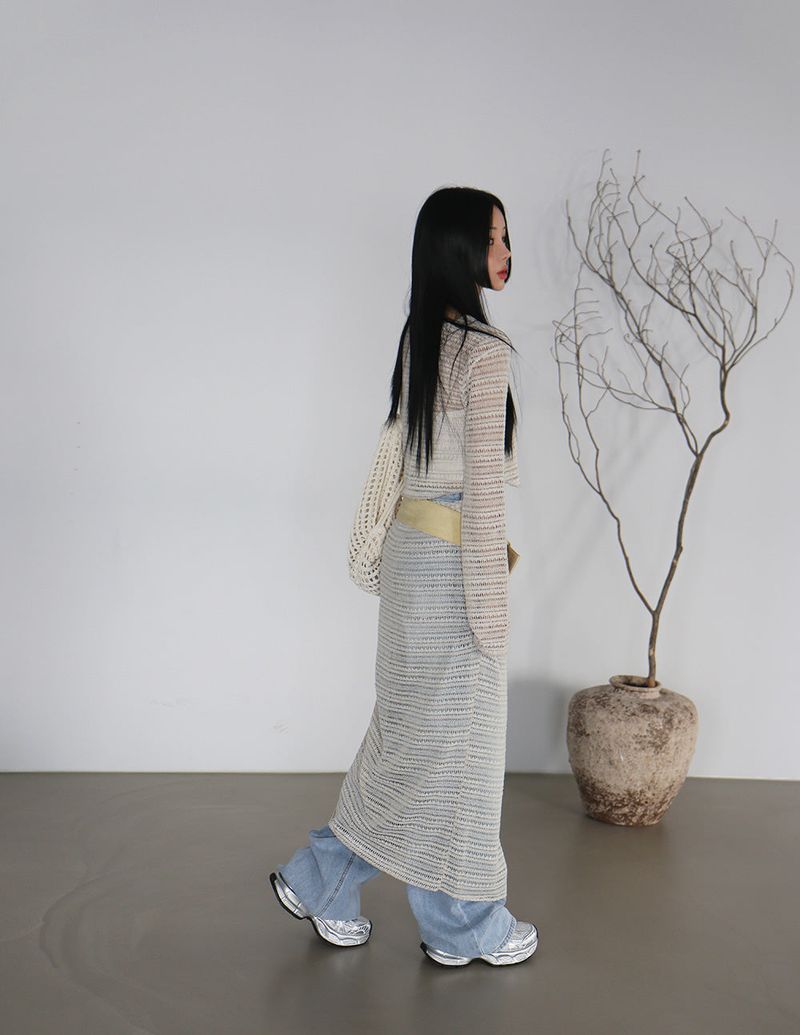 Crochet See-Through Cropped Knitwear