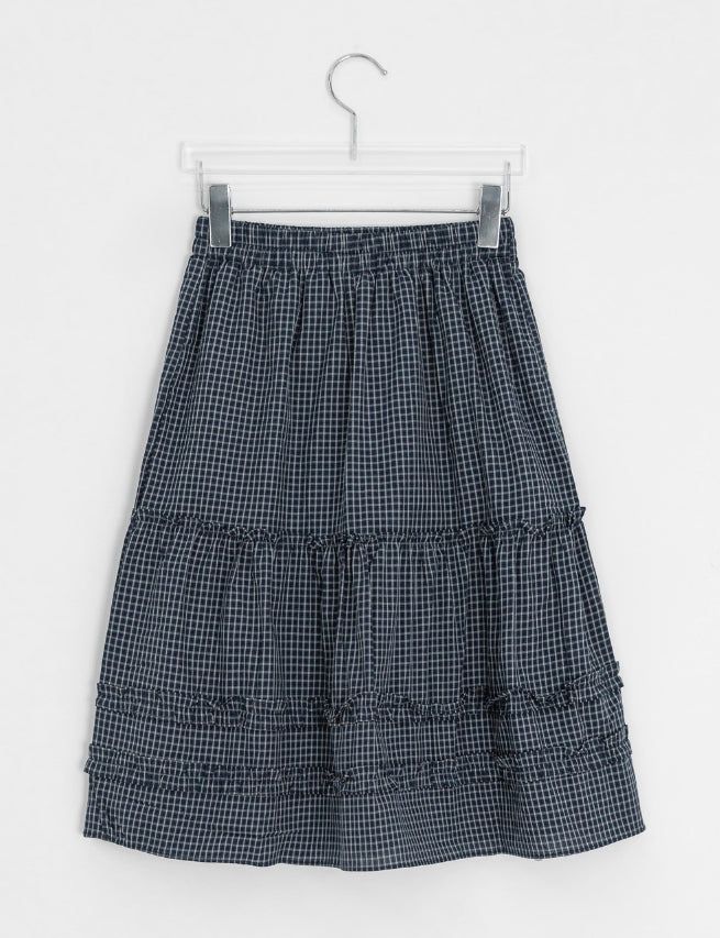 Betel Layered Check Midi Skirt