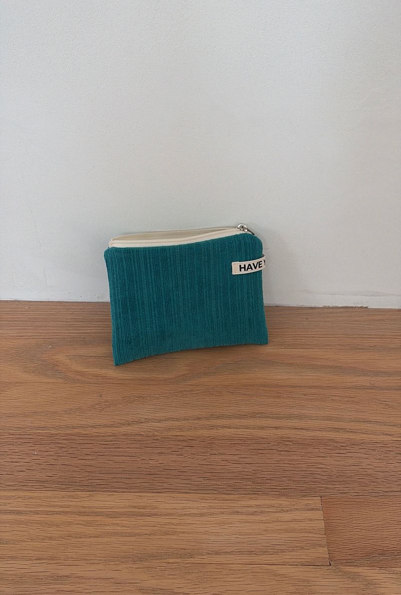 Corduroy flat pouch - turquoise , M size