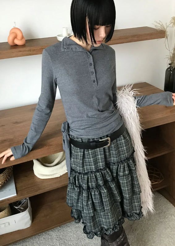 CHECK TIERED FRILL SKIRT