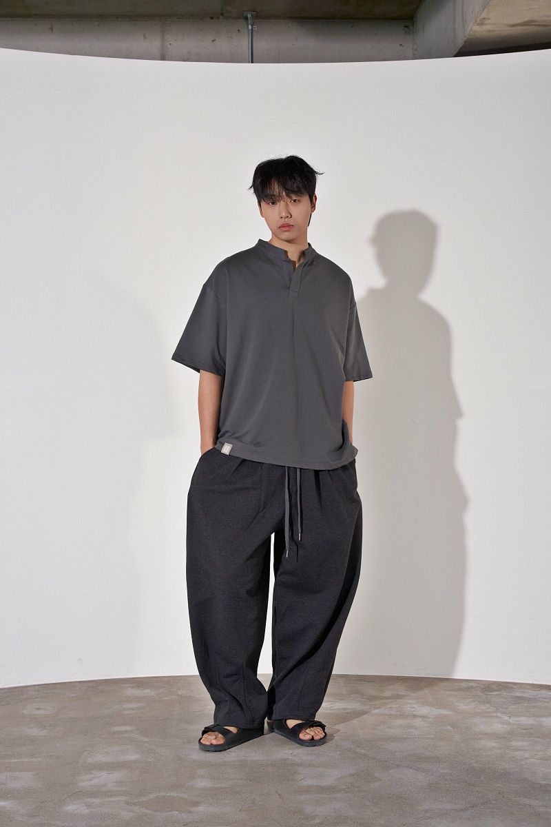S-C OPEN HENLEY-NECK 1/2 TEE (Charcoal)
