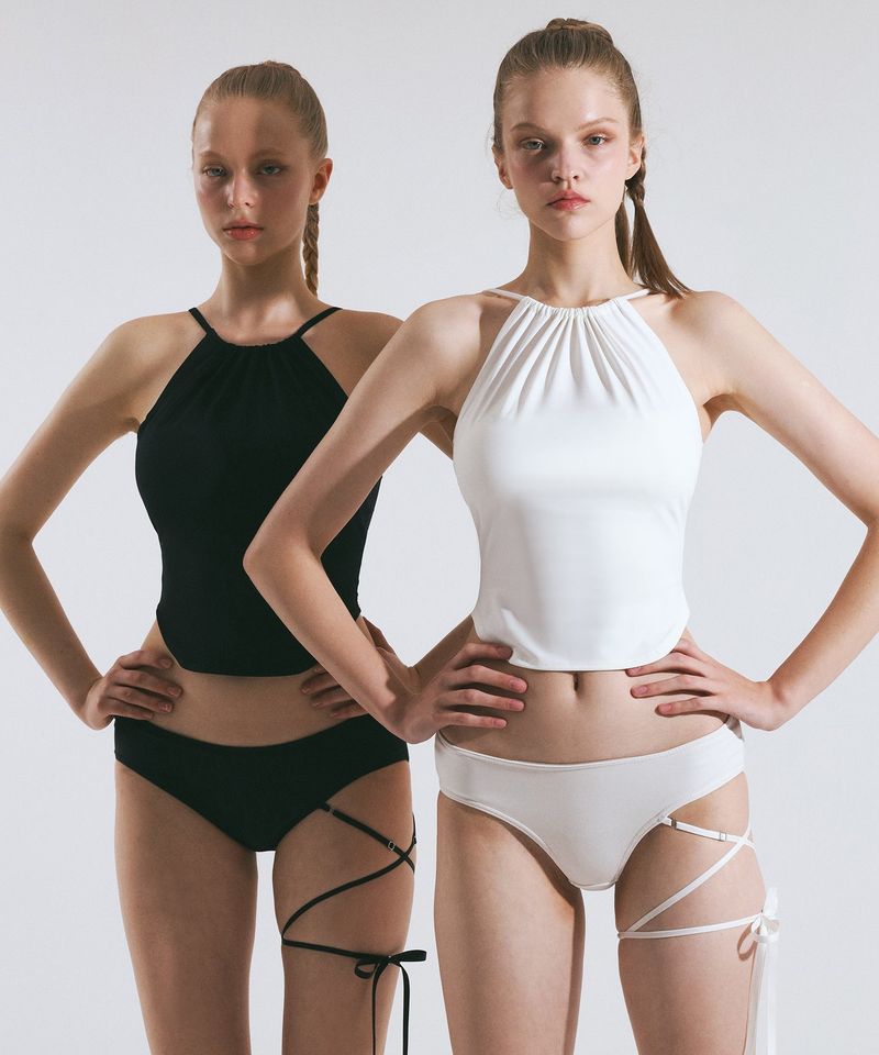 Shirring Halterneck Bikini Bra (White)