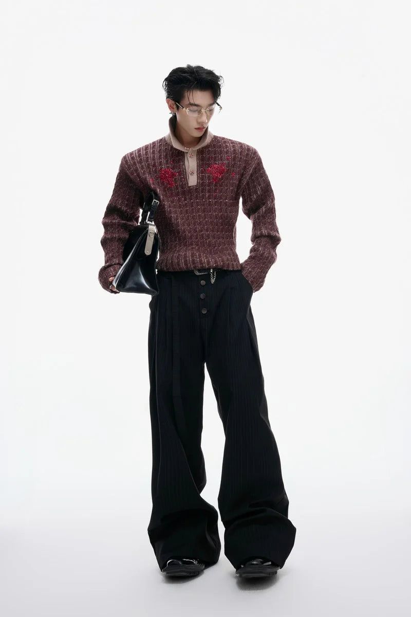 Sequin Collar Fitted Knit Sweater