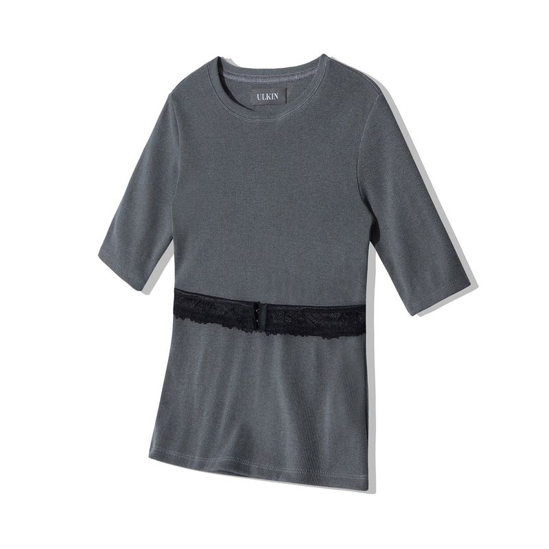 [ULKIN] Lace hook tight top_Charcoal