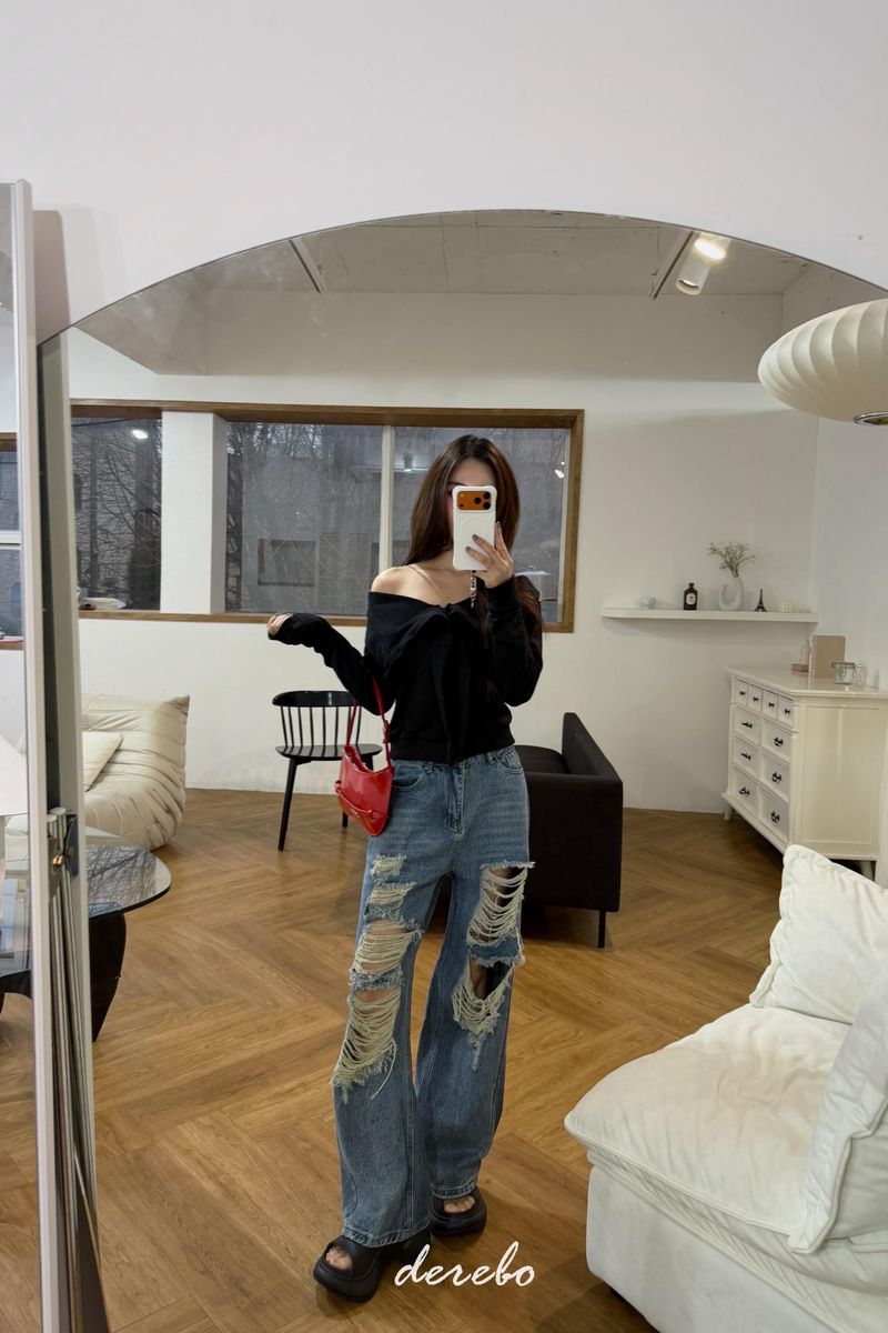 Vintage open wide denim pants