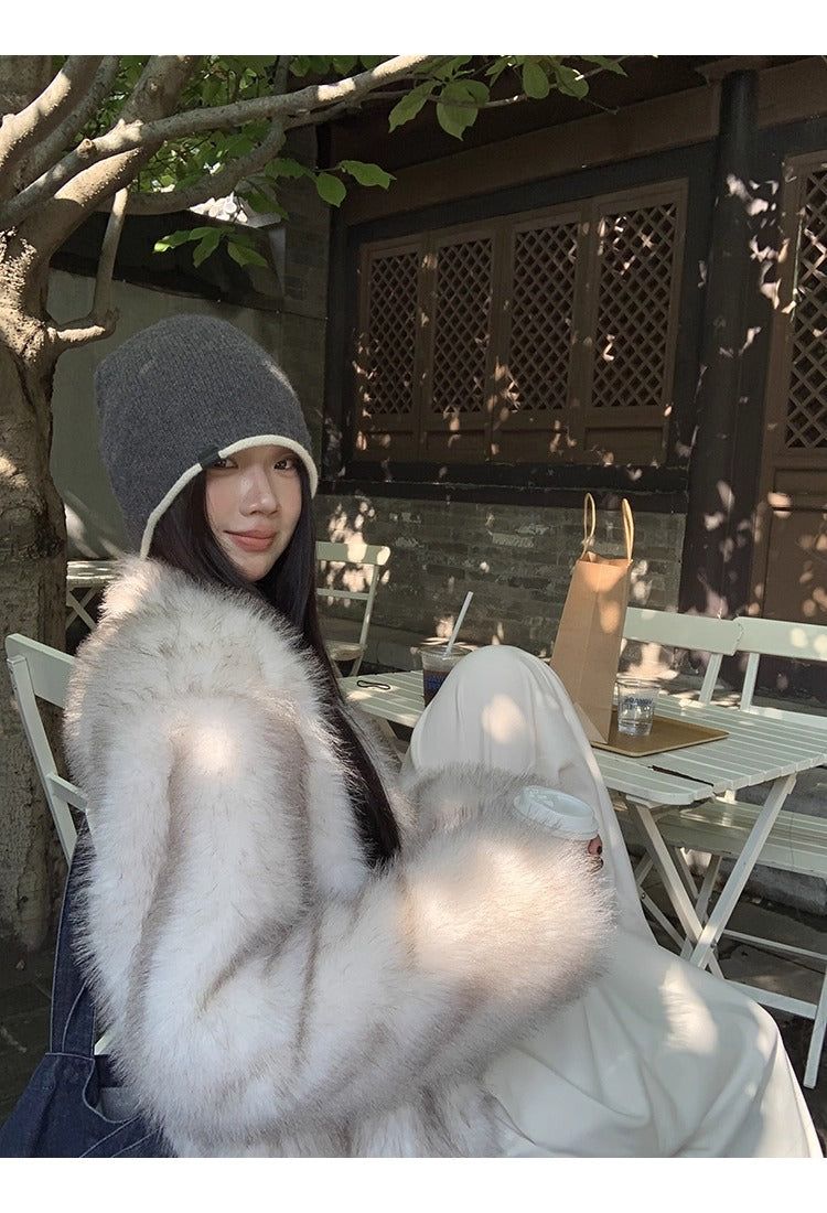 Snow Fox No Collar Fur Jacket